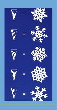 snowflakes are shown in white on a blue background