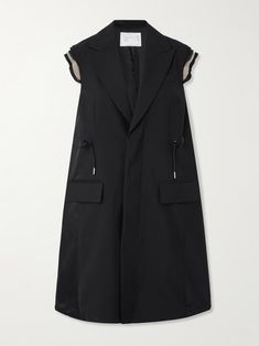 SACAI Canvas-trimmed grain de poudre and shell vest | NET-A-PORTER Luxury Black Vest For Workwear, Black Luxury Vest, Black Luxury Sleeveless Vest, Luxury Black Sleeveless Vest, Womens Black Vest, Flat Dress Shoes, Dress Flats, Vest Designs, Long Vests