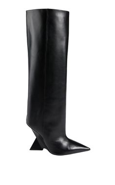 THE ATTICOCheope Leather Wedge Knee-High Boots - Runway Catalog Chic Pointed Toe Calf Leather Wedge Boots, Chic Calf Leather Wedge Boots With Pointed Toe, Dream Wishlist, Black Knee Boots, The Attico, Luxury Women Fashion, Black Knees, Shoes Flats Sandals, Pull On Boots