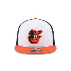 the baltimore orioles'new era 59fifty fitted hat is shown in white and orange