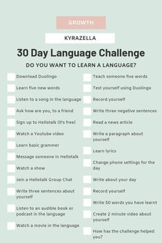 the 30 day language challenge is shown in this graphic, which shows how to use it