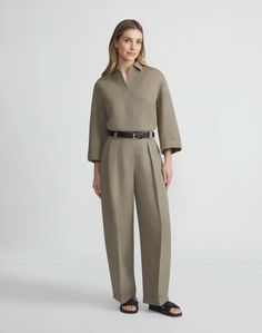 Silk-Linen Popover Blouse | Lafayette 148 New York Summer Dressing, Exaggerated Sleeves, Denim Suit, Silk Linen, Skirt And Blouse, Blazer Coat, White Shirt, Linen Fabric, Leg Pants