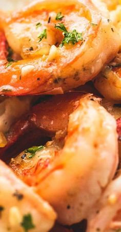 closeup of cooked shrimp with herbs and seasoning