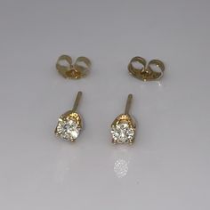 Real & Beautiful! Solid, Stamped 14k Yellow Gold Diamond Stud Earrings. Round Cut, Natural Diamond Solitaires. Approximately 1/3ctw. Perfect For The Minimalist, First Diamonds, Higher Up On The Ear. Mismatched Backings. Unisex Design. Final Price, No Trades. Elegant 14k Stamped Round Diamond Earrings, 14k Stamped Round Cut Earrings For Gift, Classic Gold Diamond Earrings, Classic 14k Diamond Earrings For Anniversary, Classic 14k Gold Earrings For Anniversary, Classic 14k Diamond Earrings, Fine Jewelry 14k Stamped Earrings, Yellow Gold Oval Earrings, Classic Yellow Gold Earrings For Anniversary