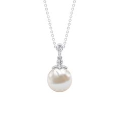 Real Freshwater Pearl and Diamond Drop Pendant Necklace Freshwater Pearl - ( AAA ) - Quality - Rosec Jewels Luxury Round Pendant Pearl Necklace With Pearl Drop, Luxury Pearl Drop Round Pendant Necklace, Diamond White Round Jewelry With Pearl Pendant, Diamond White Pearl Drop Pendant Necklace, Luxury Drop-shaped Pearl Pendant Jewelry, Diamond Drop Pendant, Pearl Drop Pendant, Drop Pendant Necklace, Diamond Drops