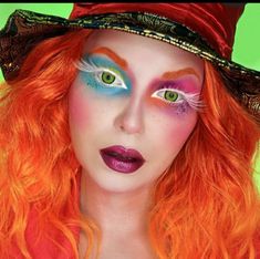 Made Hatter Makeup, Womens Mad Hatter Makeup, Womans Mad Hatter Costume Diy, Spooky Alice In Wonderland Makeup, Female Mad Hatter, Mad Hatter Costume Female