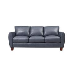 a gray leather couch on a white background