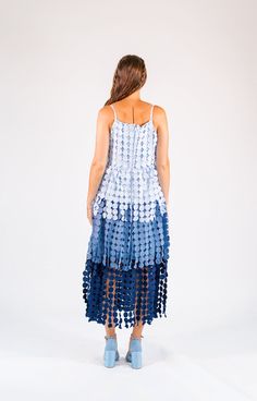 + ombre blues+ square neckline+ circle texture+ layered tiered skirt+ fringe hemlines Circle Texture, Ombre Dress, Fringe Skirt, Blue Square, Hey Girl, Blue Ombre, Square Necklines, Tiered Skirt, Square Neckline