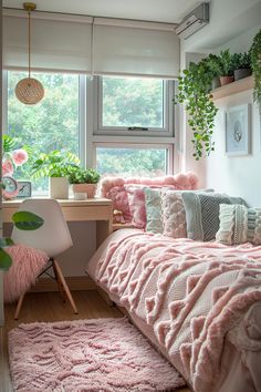 21 Cozy Dorm Room Inspo To Maximize Small Spaces Sage And Pink Home Decor, Aesthetic Dorm Room Minimalist Cozy, Pink And Sage Room Aesthetic, Pink And Sage Dorm Room, Blue Pink Dorm Room, Sage Green And Pink Apartment, Dorm Room Pastel Colors, Pink And Teal Dorm Room, Dorm Bed Aesthetic