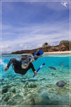 a person swimming in the ocean with a mask and snorkels on their feet