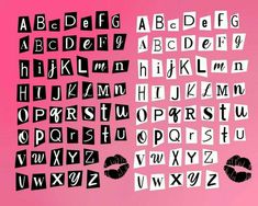 the letters and numbers are made up of black and white typefaces on a pink background