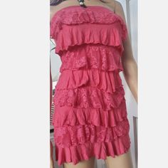 Sexy Ruffled Dress Size Small, New Without Tags. In Excellent Condition. Stretchy. Hot Pink. Feminine Bodycon Mini Dress With Ruffles, Flirty Stretch Mini Dress With Ruffles, Stretch Ruffle Mini Dress For Date Night, Ruffled Stretch Mini Dress For Night Out, Stretch Mini Dress With Ruffles For Night Out, Stretch Mini Strapless Dress With Ruffles, Strapless Stretch Ruffle Mini Dress, Feminine Tiered Mini Dress For Night Out, Stretch Strapless Dress With Ruffles For Date Night