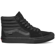 Vans Sk8-Hi Features: DURACAP™ - reinforced materials, deeper knurl texture on the toe bumpers, and higher sidewall heights provide a more heritage look with increased durability and protection. FULLY REDESIGNED UPPERS - Reconstructed with a molded heel counter and internal tongue straps for a locked-in fit and more board control. SickStick™ - rubber compound to deliver more grip and boardfeel. POPCUSH™ - energy return sockliners provide superior cushioning and impact protection while helping to Mens Highlights, Vans Skate, Casual Trainers, Vans Sk8 Hi, Wellington Boots, Triple Black, Vans Sneakers, Mens Vans, Dress With Boots