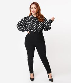 Unique Vintage Plus Size 1950s Black High Waist Rizzo Cigarette Pants - Unique Vintage - Womens, BOTTOMS, PANTS Curvy Work Outfit, Plus Size Business Attire, Vintage Plus Size, Business Casual Work, Summer Work Outfits, Curvy Model, Black High Waist, Casual Work Outfits, Work Outfits Women