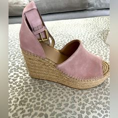 Marc Fischer Blush Pink Wedges. Brand New. Size 8 Pink Suede Sandals For Spring, Blush Round Toe Sandals For Spring, Spring Blush Round Toe Sandals, Casual Pink Sandals Medium Width, Pink Suede Closed Toe Sandals, Peep Toe Wedge Sandals, Chunky Wedges, Pink Wedges, Shiny Shoes