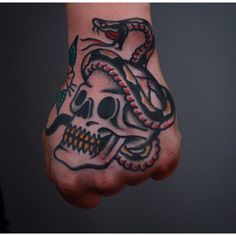 a hand with a skull and snake on it