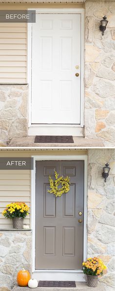 before and after photos of a front door