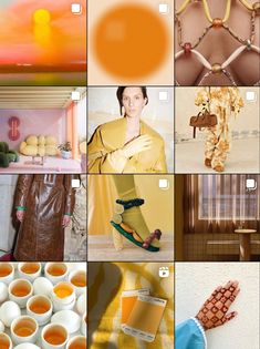 a collage of different pictures with oranges, yellows and browns in them