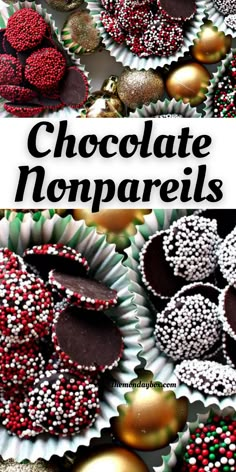 chocolate nonpareils are stacked on top of each other in different shapes and sizes