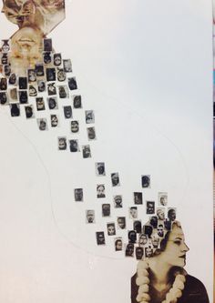 a collage of photos with a woman's head in the middle and multiple faces on it