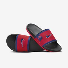 Rep the Philadelphia Phillies all the way down to your feet in these Offcourt slides. A cushioned synthetic leather strap features your team's logo, while an innovative foam midsole makes this slide so comfy, you’ll never want to take it off. Foam Slides With Round Toe And Rubber Sole, Foam Slides With Rubber Sole And Round Toe, Synthetic Slides With Rubber Sole And Round Toe, Synthetic Slides With Rubber Sole, Nike Non-slip Slides, Nike Slides With Rubber Sole, Nike Open Toe Slides With Rubber Sole, Nike Slide Sandals With Rubber Sole, Sports Slides With Rubber Sole