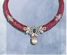 Jadtar Jewellery Necklaces, Luxury Ruby Temple Necklace With Tilla, Bollywood Ruby Necklaces With Intricate Design, Jadau Necklace Choker, Luxury Bollywood Ruby Necklaces, Tanzanite Necklace, Polki Necklace, Moissanite Necklace