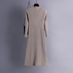 Thickened Straight Woolen Long Knitted Sweater Dress One Size Khaki Beige Knee-length Sweater Dress For Winter, Midi Length Sweater Dress For Work, Knee-length Knit Sweater Dress For Work, Knit Knee-length Sweater Dress For Work, Beige Knit Sweater Dress For Work, Midi Sweater Dress For Work In Fall, Ribbed Sweater Dress For Work, Winter Knitted Midi-length Sweater Dress, Knitted Midi Length Sweater Dress For Winter