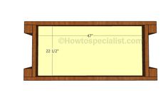 a wooden frame with measurements for the top and bottom section, on a white background