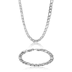 PRICES MAY VARY. THE ULTIMATE STAINLESS STEEL NECKLACE AND BRACELET SET - For those who love an unforgettable, one-of-a-kind jewelry and are looking for their ultimate go-to piece. You're going to be wearing your new pieces for years to come, since the high quality of our stainless steel jewelry for men will never wear out. The set includes a 9 inch bracelet and a 22 inch figaro chain necklace with fancy lobster clasp HYPOALLERGENIC 316L STAINLESS STEEL SAFE FOR ALLERGIC SKIN is the ultimate jew Men’s Jewlery Silver, Presents For Your Boyfriend, Man Aesthetic, Man Bracelet, Necklaces For Men, Figaro Chain Necklace, Bracelet And Necklace, Men Bracelet, Figaro Chains