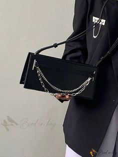 Bird in Bag - Womens Fashion Chain Strap Square Shoulder Bag Square Shoulder Bag, Bird In Bag, Bag Bag, Square Bag, Black Media, Chain Styles, Chain Strap, Pu Leather, Size Medium