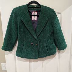 Cabi Ivy Color Women's Jacket Size 4 3/4 Sleeves New With Tags Fitted Green Outerwear For Fall, Green Long Sleeve Cropped Jacket For Winter, Vintage Green Winter Blazer, Fitted Green Cropped Winter Jacket, Fitted Green Cropped Jacket For Winter, Work Attire Professional, Christmas Jacket, Cute Blazers, Cropped Blazer Jacket