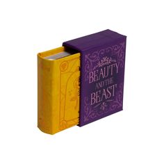 the beauty and the beast book is shown in front of a pink background with purple lettering