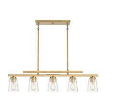 Savoy House - 1-1023-5-322 - Five Light Linear Chandelier - Calhoun - Warm Brass Kitchen Island Shapes, House Essentials, Contemporary Chandelier, Savoy House, Incandescent Lamp, Billiard Room, Linear Chandelier, Incandescent Bulbs, Sloped Ceiling