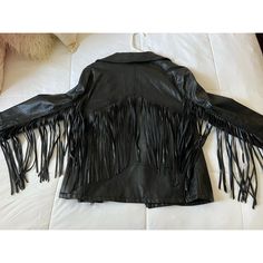 Brand: Vintage Havana Size: Medium Color: Black Condition: New W| Tags, Minor Tearing In Pleather (See Attached Photos) Material: (Body) Rayon, Polyurethane (Lining) 100% Cotton Biker Style Fringe Outerwear For Fall, Black Fringe Outerwear For Fall, Black Leather Jacket With Fringe For Spring, Black Fringe Outerwear For Party, Black Fringed Leather Jacket For Fall, Black Fringe Party Outerwear, Black Leather Jacket With Fringe For Winter, Winter Biker Outerwear With Fringe, Edgy Black Outerwear With Fringe