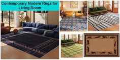 contemporary modern rugs for living room with horse motif in blue, green and beige