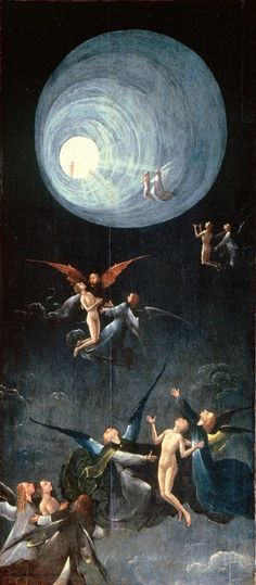 an image of the creation of man being taken from the sky by angels and demons