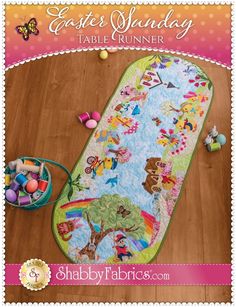 an easter themed table runner on the floor