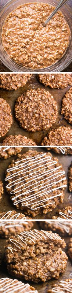 the process of making cookies is shown in three different stages, including cooling them on wire racks