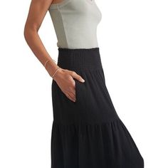 If you weren't a skirt person before, you're about to be one. This new maxi skirt has a super comfortable smocked waistband, is made with our Signature Double Cloth, and has a versatile print. Be prepared to wear it all Fall long. Cotton Skirts, Tiered Maxi Skirt, Marine Layer, Womens Maxi Skirts, The Marine, A Skirt, Maxi Skirts, Smocking, Dress Skirt