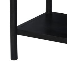 a black table with two shelves and one shelf on the bottom is holding an object