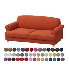 an orange couch with different colors and sizes