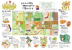 an illustrated map with many different types of plants and people in the area around it