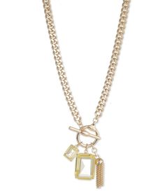 From Lauren Ralph Lauren, this pendant necklace features:  Gold tone metalZinc Brass Steel Plastic Approx. 17" lengthToggle ClosureImported. Gold-tone Jewel Necklace In Metal, Gold-tone Metal Necklace With Jewels, Gold-tone Jeweled Metal Necklaces, Gold-tone Jeweled Metal Necklace, Gold Metal Charm Necklaces With Jewels, Metal Pendant Chain Necklace With Toggle Clasp, Charm Pendant Necklace, Gold Stone, Necklace Online