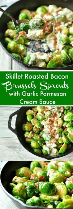 skillet roasted bacon brussel sprouts with garlic parmesan cream sauce