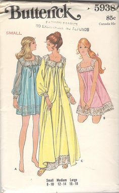 Nightgown Sewing Pattern, 60s Nightgown, Lingerie Pattern, Nightgown And Robe, Nightgown Robe