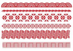 a set of red and white geometric designs