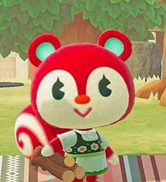 the animal crossing character is holding a piece of wood