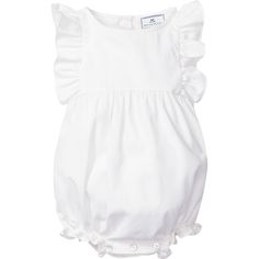 Ruffled Romper, White Twill - Petite Plume Rompers | Maisonette Flutter Sleeve Bubble Romper With Ruffles For Playtime, Elegant Spring Bubble Romper With Ruffles, Cotton Bubble Romper With Ruffle Sleeves, White Ruffled Bubble Romper For Playtime, White Flutter Sleeve Bubble Romper For Spring, Solid Color Bubble Romper With Ruffles For Playtime, Ruffled Bubble Romper For Playwear, Playtime Bubble Romper With Ruffles, Elegant White Bubble Romper For Spring