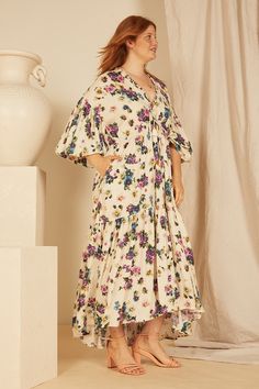 Billow Sleeve Maxi Dress in Ditsy Gardens Bohemian Style