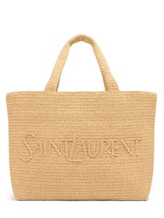 Height: 43cm Width: 35cm Depth: 18cm. Handle drop: 21cm. Double top handles. Front logo detail. One internal pocket. Unlined Ysl Tote Bag, Ysl Tote, Saint Laurent Logo, Raffia Tote Bag, Tan Bag, Raffia Bag, The Saint, Orange Bag, Shopping Tote Bag